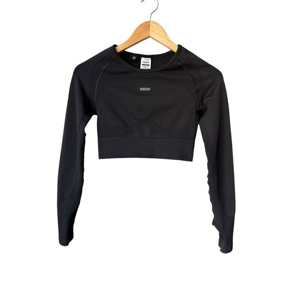 GYMSHARK Flex Sports Long Sleeve Crop Top In Black Size S - Picture 8 of 12